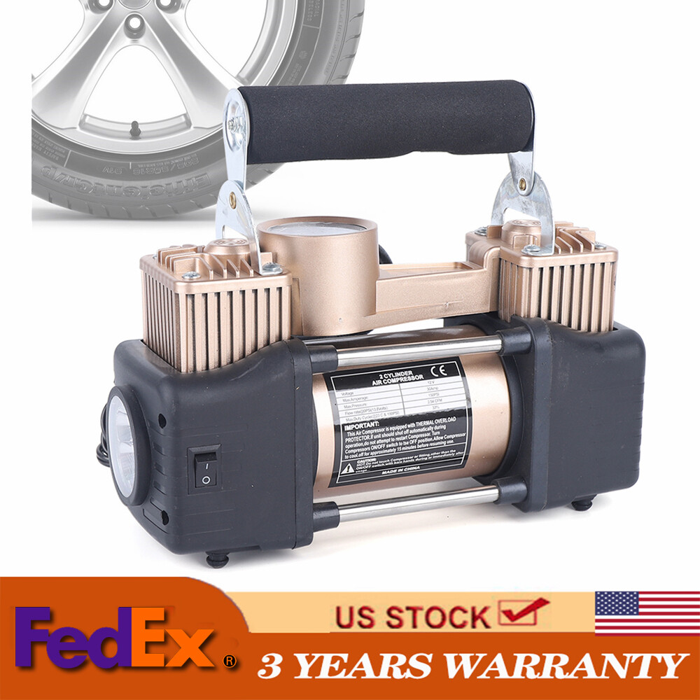 12V Heavy Duty Double Cylinder Tire Inflator Pump for Cars 150PSI