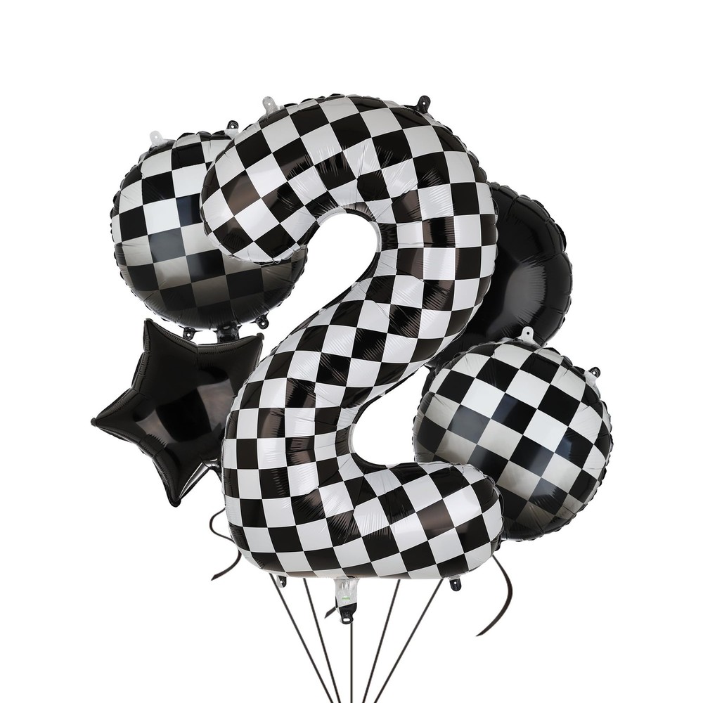 40 Inch Checkered Number Balloon 2 Black and White Two Fast Race Car Birthday...