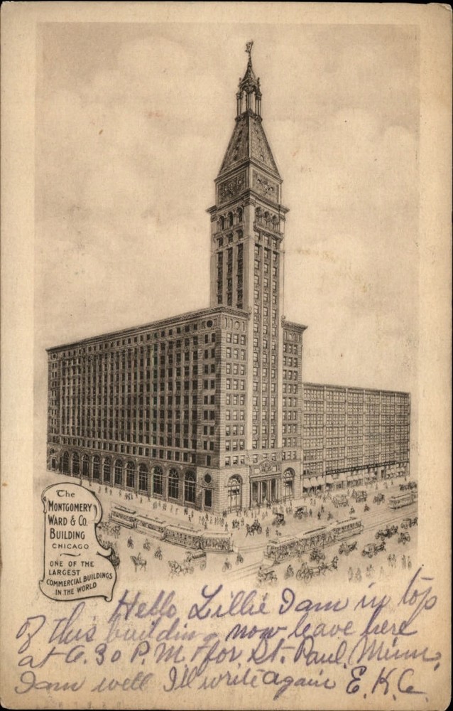 Chicago Illinois ~ Montgomery Ward & Co building ~ UDB postcard mailed 1906