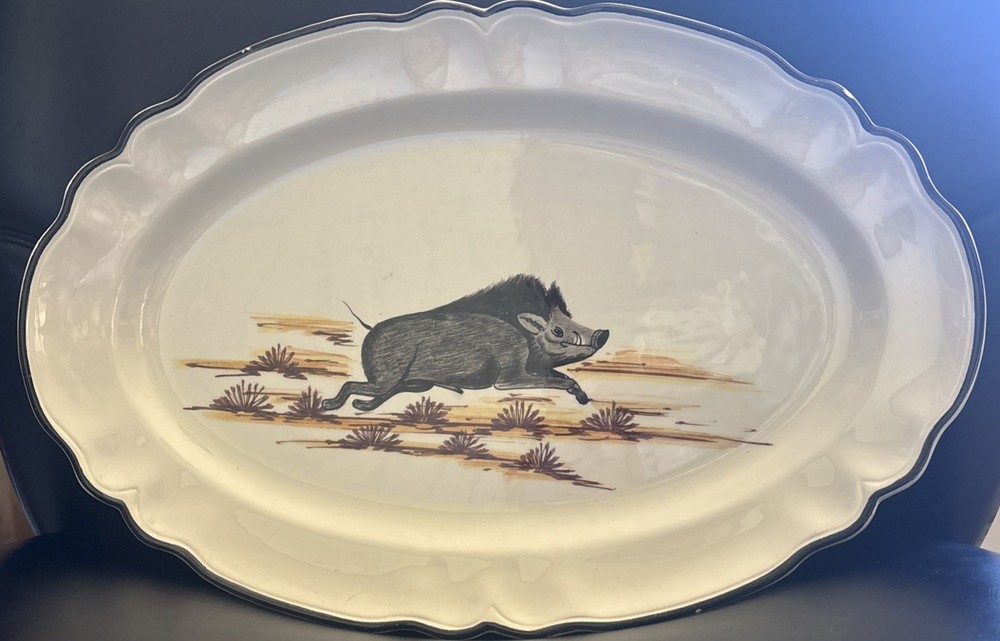 Vintage Wild Boar Platter Hand Painted In Italy For Neumann Marcus