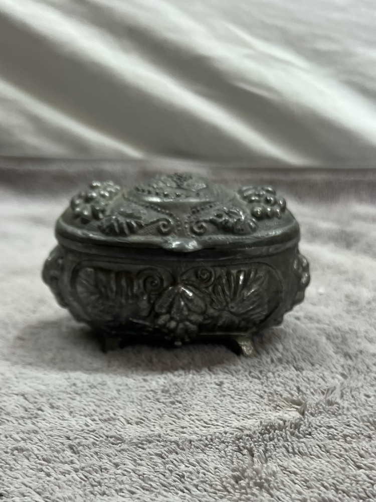 Vintage / Antique Grape Pattern Metal Footed Jewelry Box