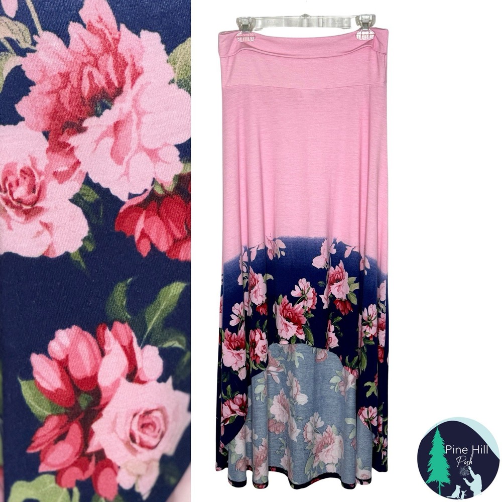 NEW LuLaRoe Olivia Maxi Skirt Dress Womens M High Low Pink Blue Floral Ombre