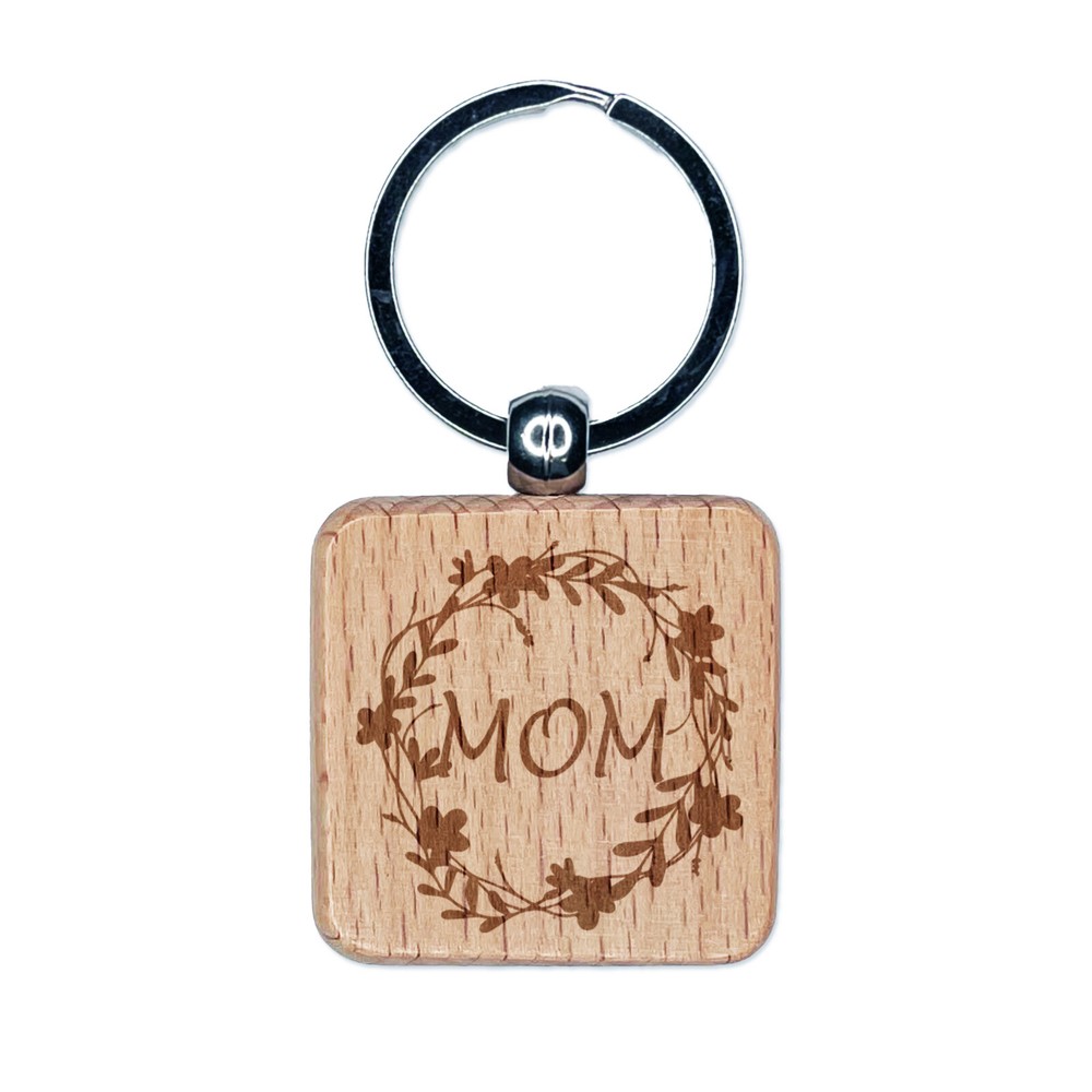 Mom Flower Wreath Wood Keychain for Mother's Day Gift  