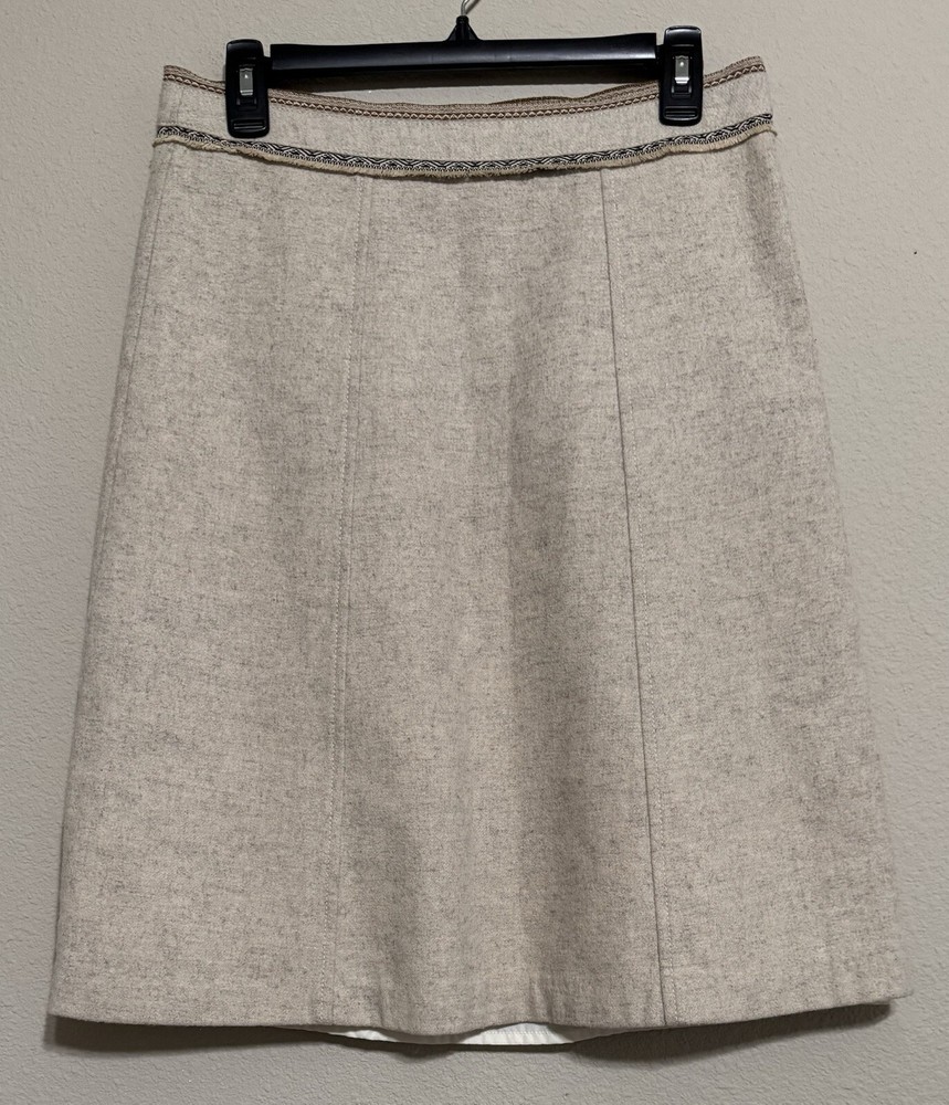 GAP Women’s Wool Midi Skirt Size 6 A-Line Oatmeal Short-Fringe Western Aztec