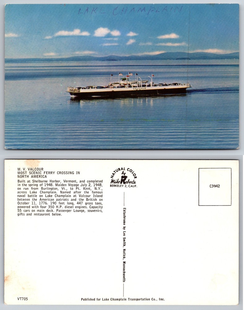MV Valcour Lake Champlain Ferry Crossing Postcard