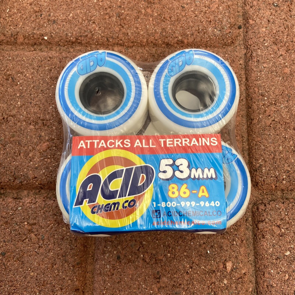 Acid Chemical Wheels Pods Conical White/Blue Skateboard Wheels - 53mm 86a Set-image