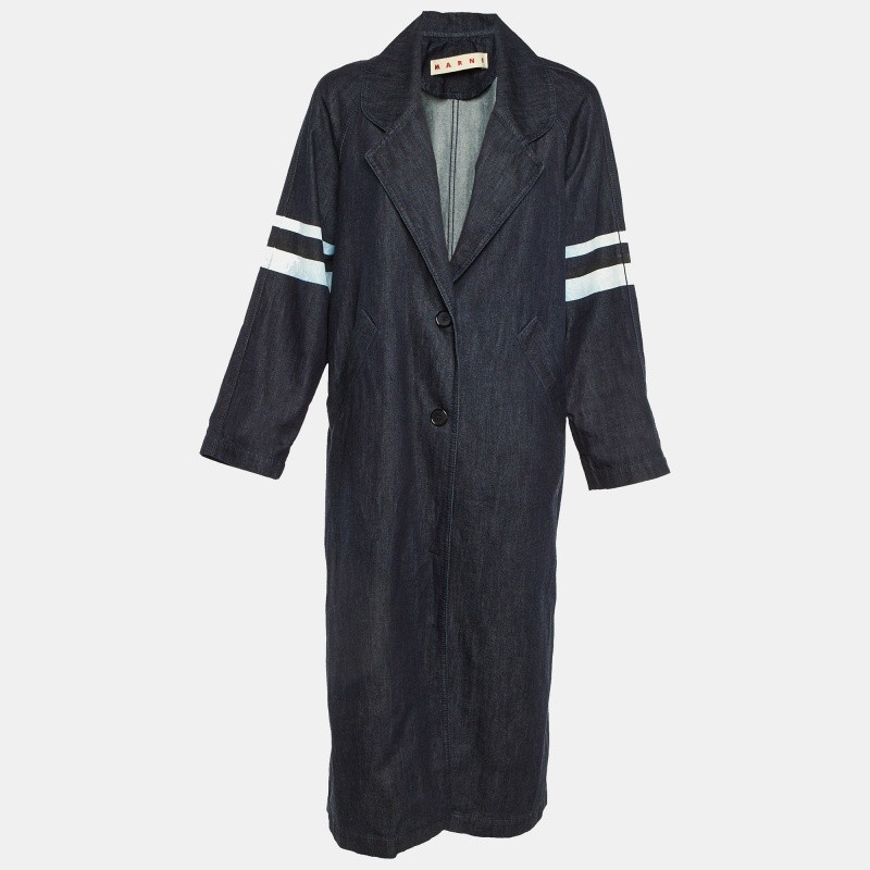 Marni Dark Blue Denim Button Front Long Coat S