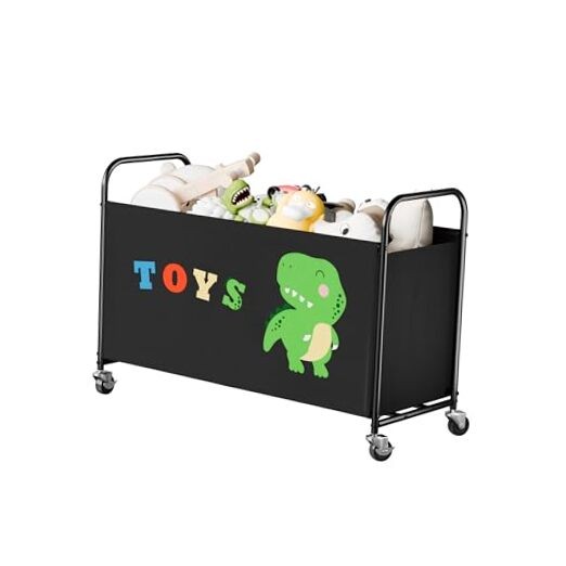 Toy Box for Boys Girls, Large Toy Chest Storage with Wheels, Metal Kids Toy