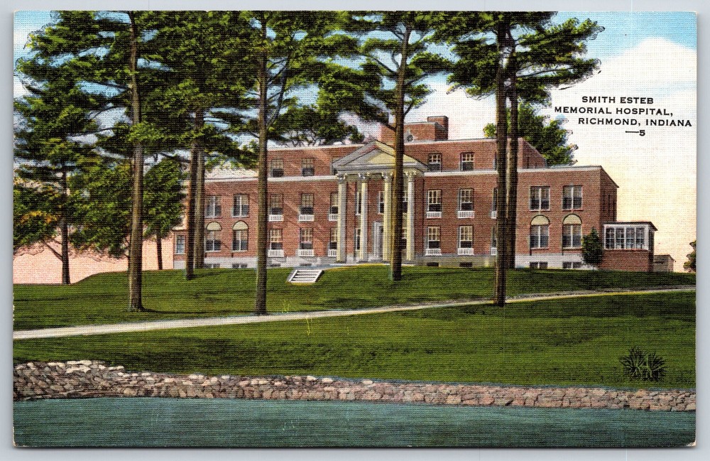 Richmond IN~Smith Esteb Memorial Hospital Bldg Front View~Vintage Linen Postcard