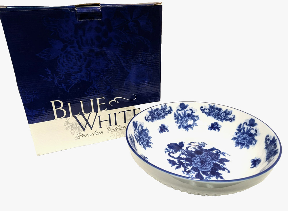 Vintage Cracker Barrel Blue & White Porcelain Serving Bowl 10
