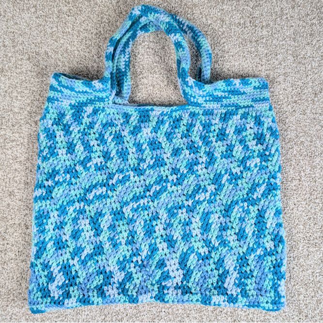 Handmade Crochet Tote Bag Blue Wave Pattern Beach Market Bag