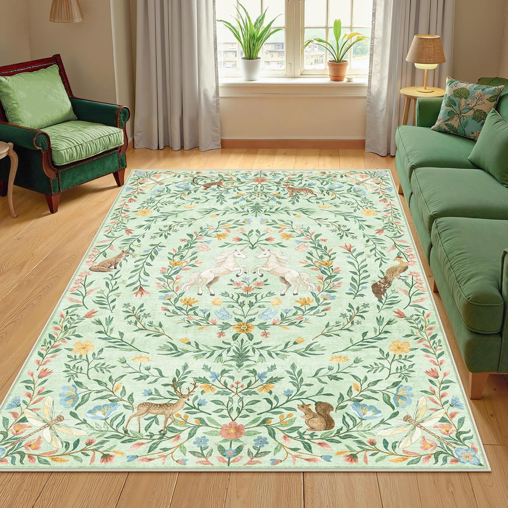 Machine Washable 5X7 Area Rugs for Living Room, Non Slip Soft Low Pile Unicorn F