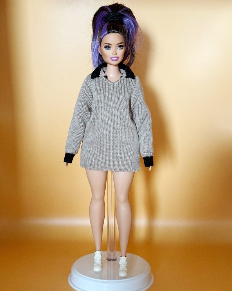Hand-sewn Long Sleeve Shirt Dress For Barbie Doll ( Curvy Doll )