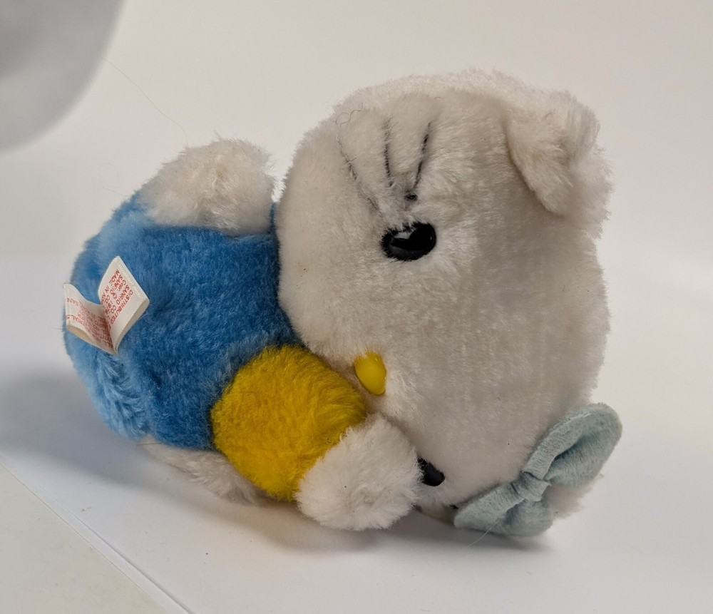 Vintage 1976 Sanrio Hello Kitty Plush 5-Inch Blue & Yellow Clothing