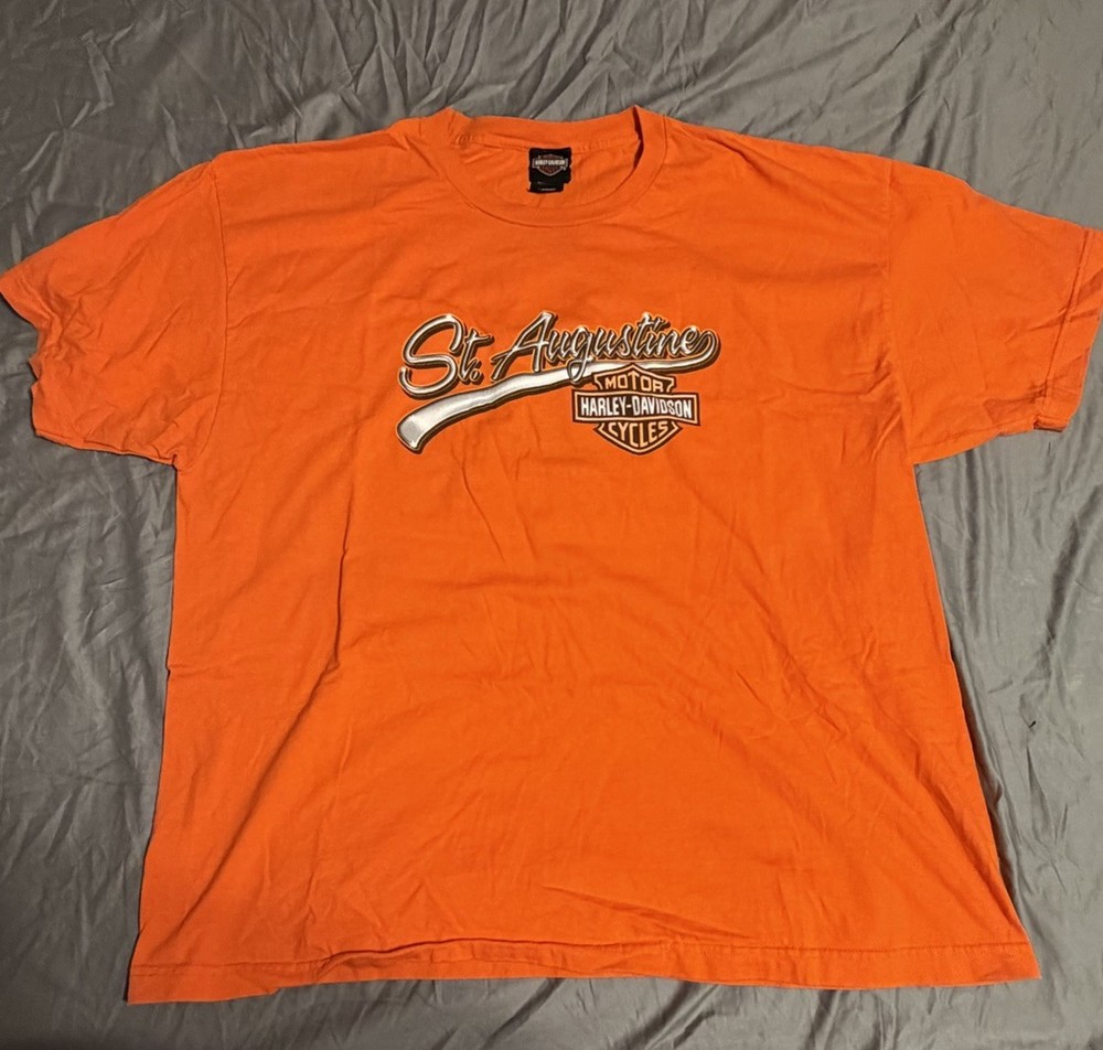 Harley-Davidson Men's Orange Graphic Print T-Shirt 2XL St Augustine Florida