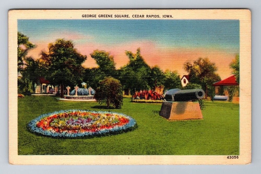 Cedar Rapids IA-Iowa, George Greene Square, Antique Vintage Souvenir Postcard