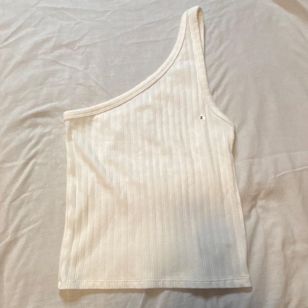 American Eagle Ribbed Knit One-Shoulder Sleeveless Tank Top White S