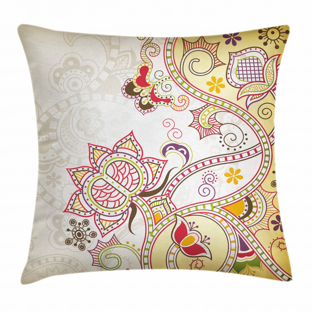 Asian Floral Ornament 24-Inch Square Pillow Cover with Flower Design