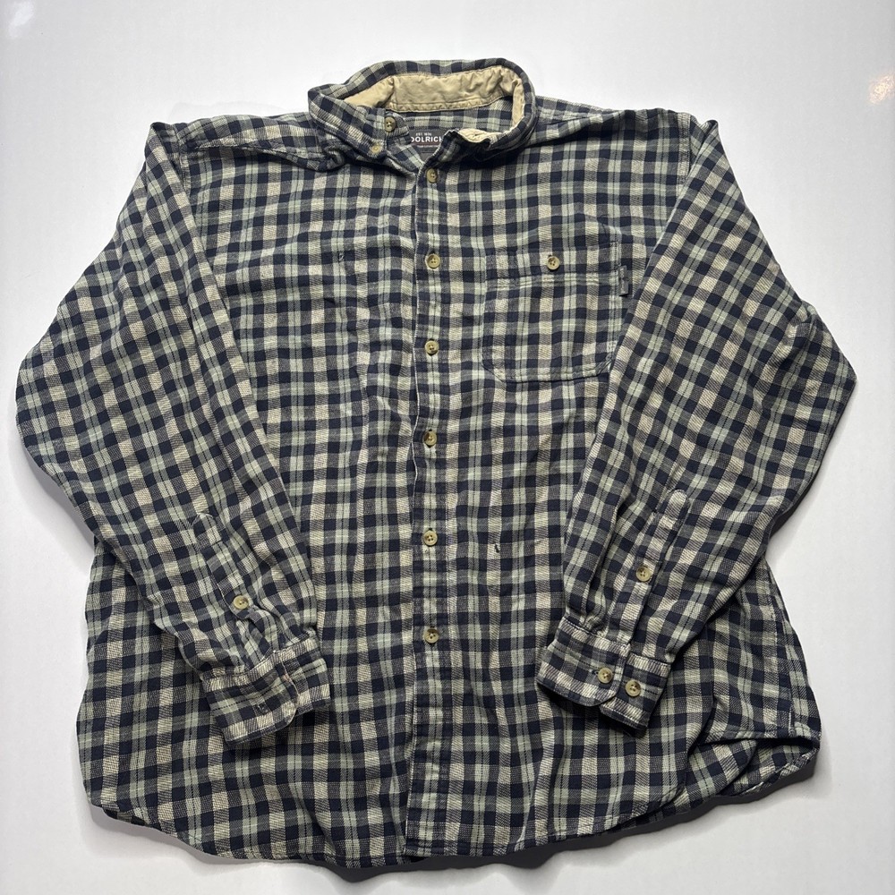 Woolrich Flannel Shirt Blue Plaid Button Down Front Mens XL Long Sleeve