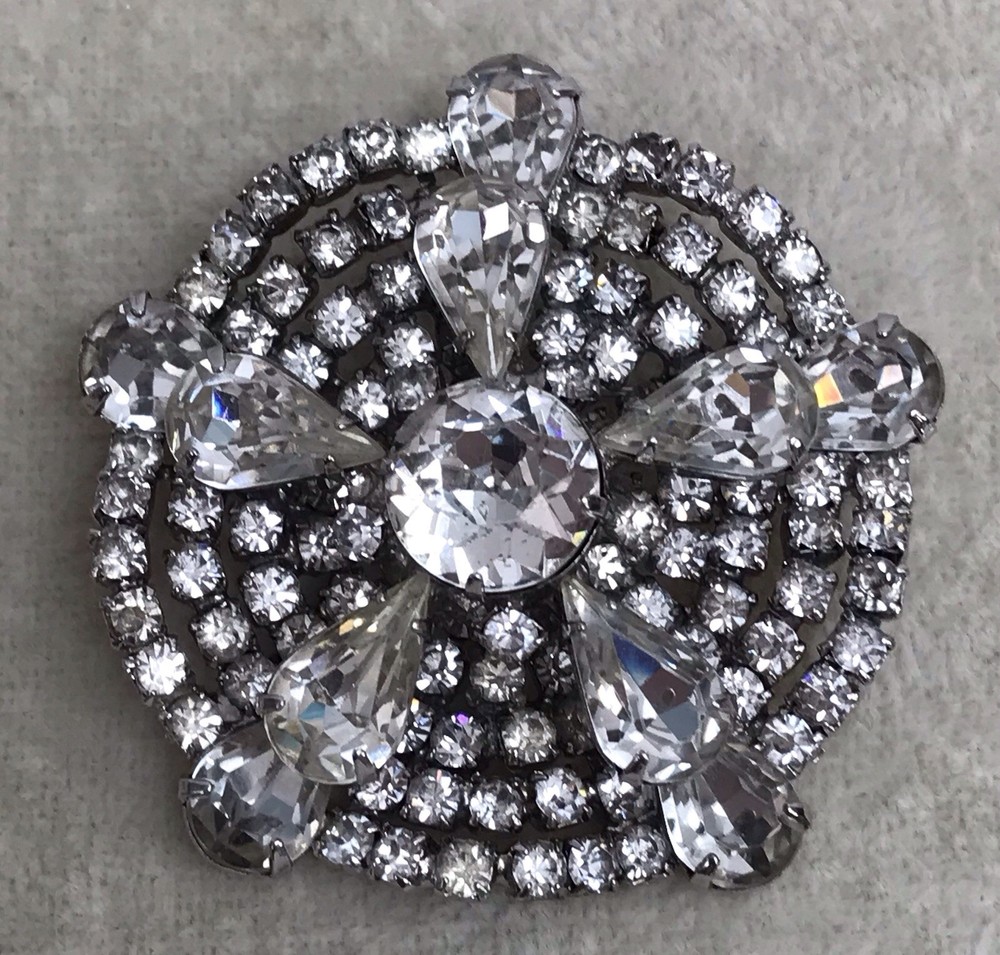 Vintage Kramer of New York Brooch Clear Rhinestone Pin Signed 2