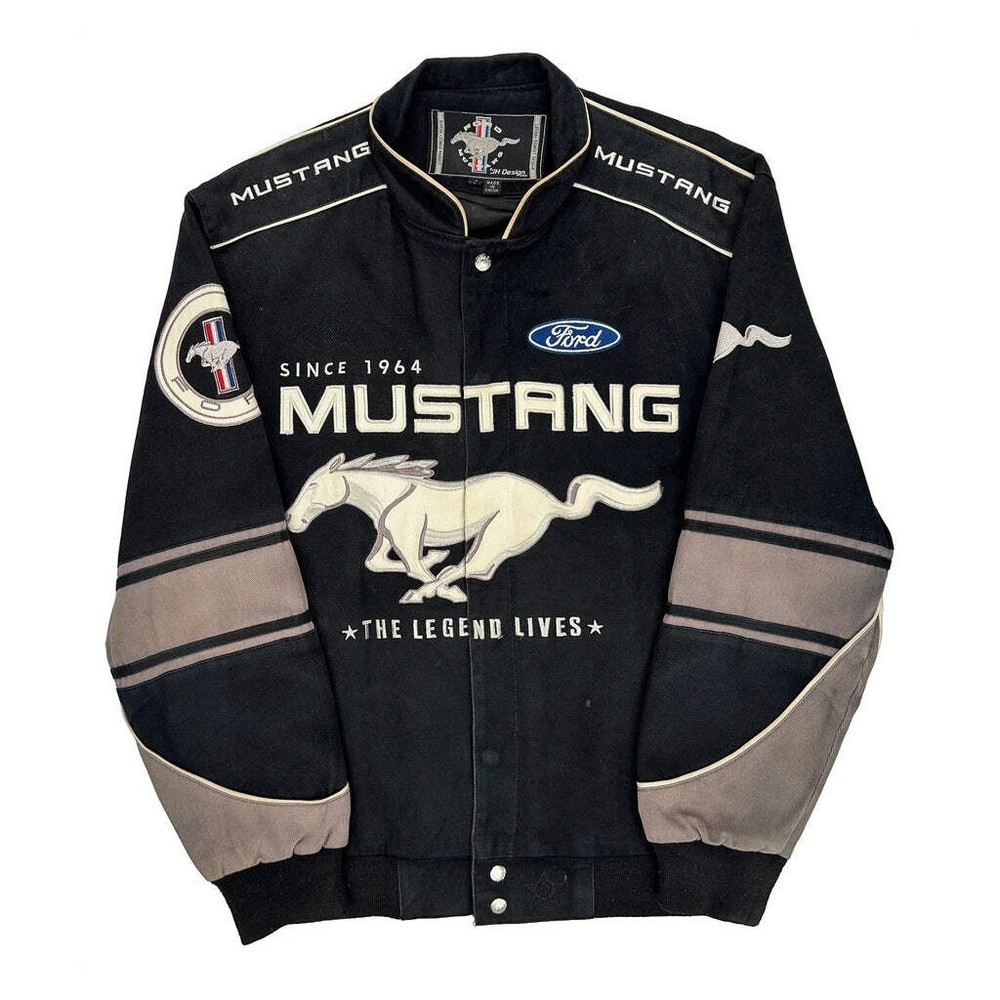 Mustang Fordham Ford Nascar Bomber Jacket - Medium Black Cotton