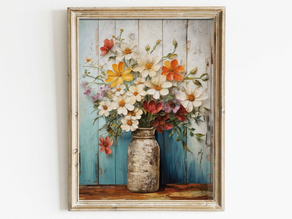 Vintage Botanical Wall Art Floral Farmhouse Decor Country Style Flower Art
