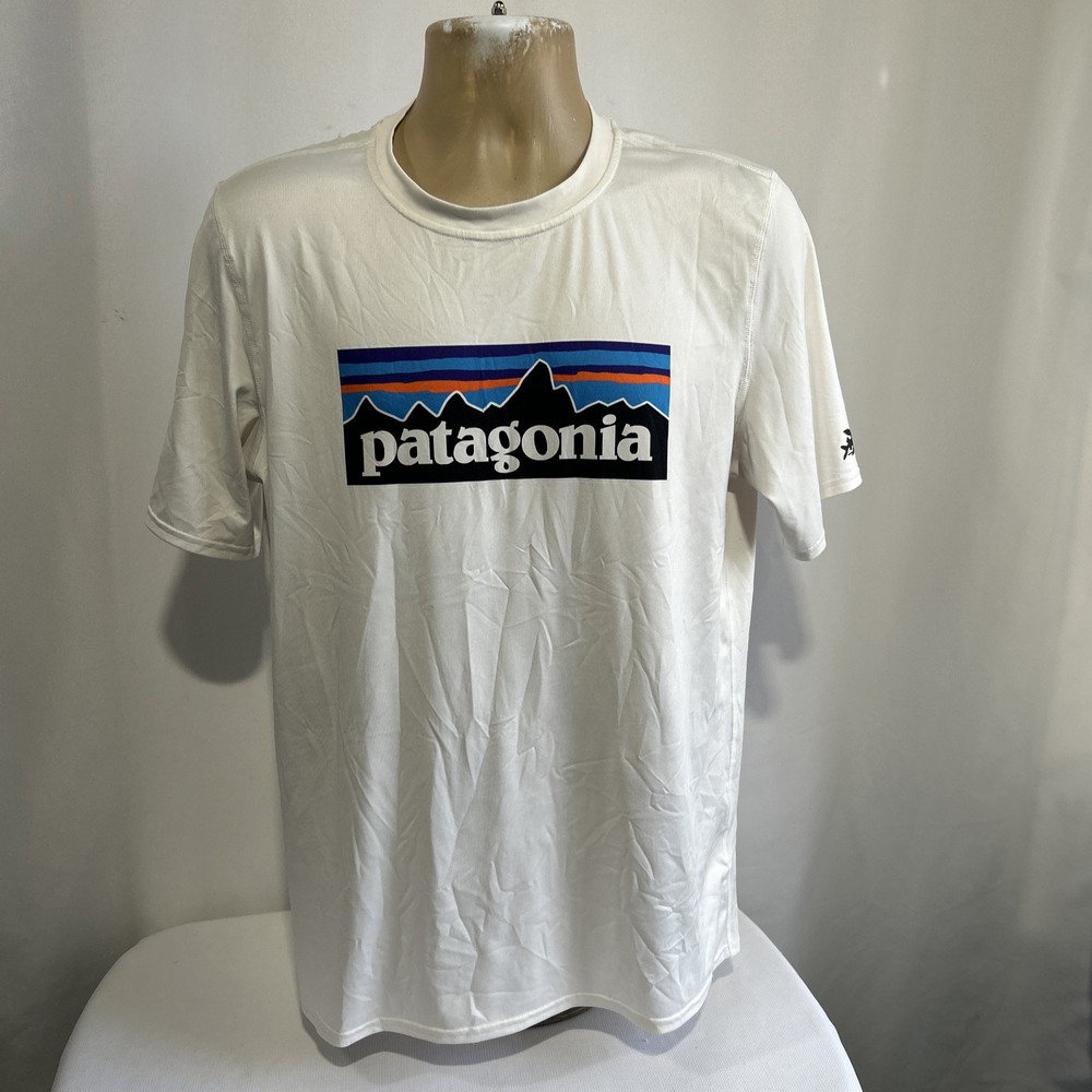 Patagonia Shirt Mens Sz M White Capilene Cool Daily Logo UPF 50 Performance