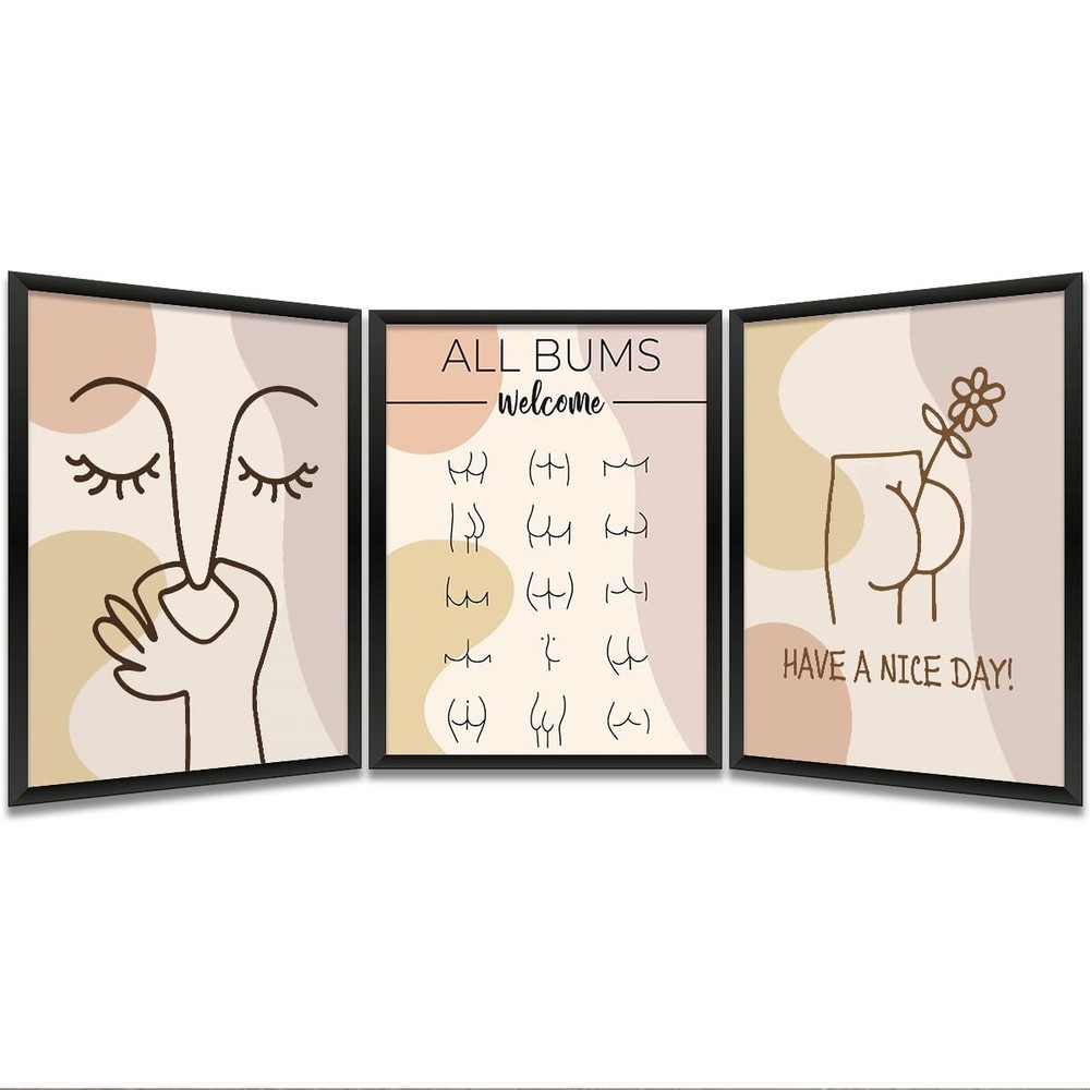 3PCS Funny Neutral Colors Wall Art - Bathroom Decor & Accessories - Prints Pa...