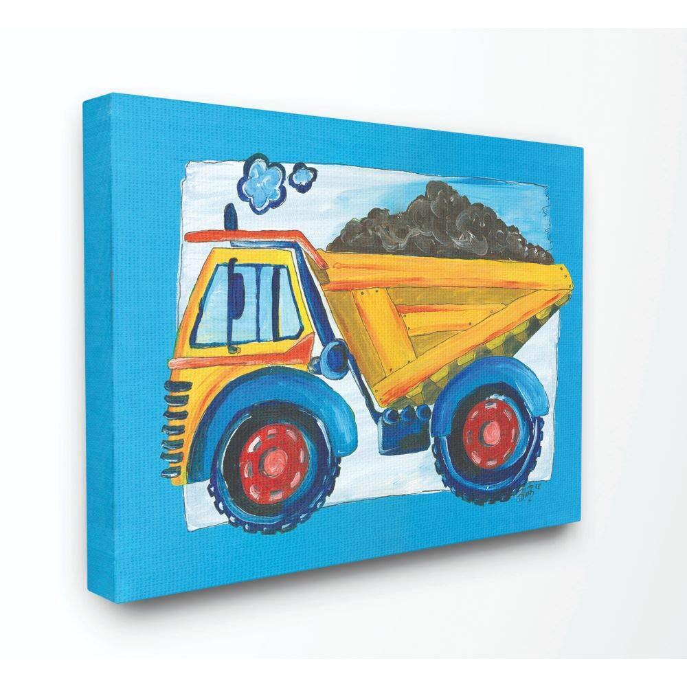 Stupell Yellow Dump Truck Blue Border Canvas Wall Art 24x30 for Room
