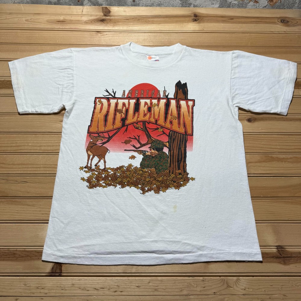 Vintage 90s American Rifleman Deer Hunter Hunting Graphic T-Shirt - Size Large