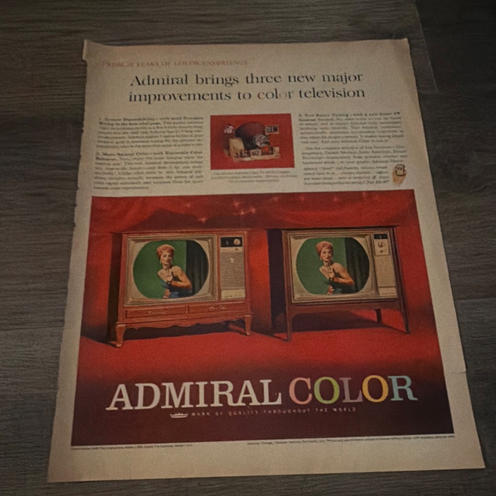 Admiral Color Television Print Ad Page, 1960s - New Major Improvements
