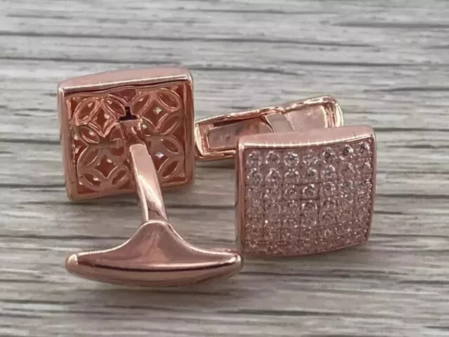 2Ct Round Lab Created Diamond Men's Cufflinks 14k Rose Gold Plated Gift For Him