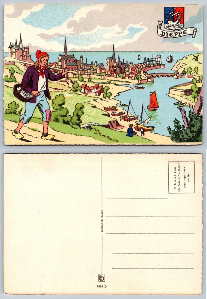 Vintage Dieppe France Illustrated Postcard - 1946 Coastal Scene & Sailor