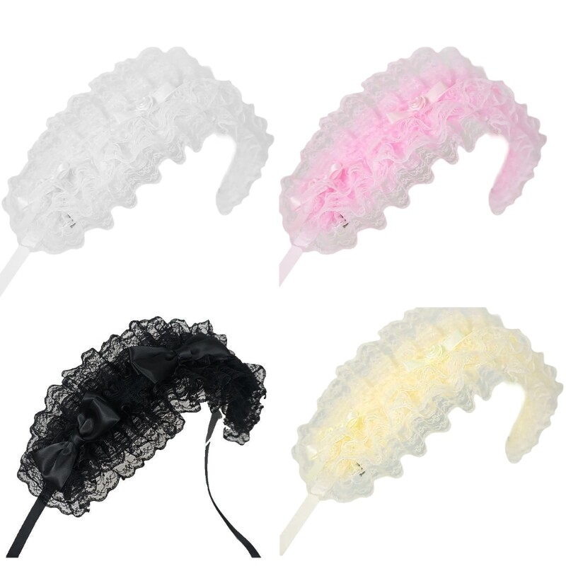 Gothic Lace Headbands with Flouncing Bows and Clip