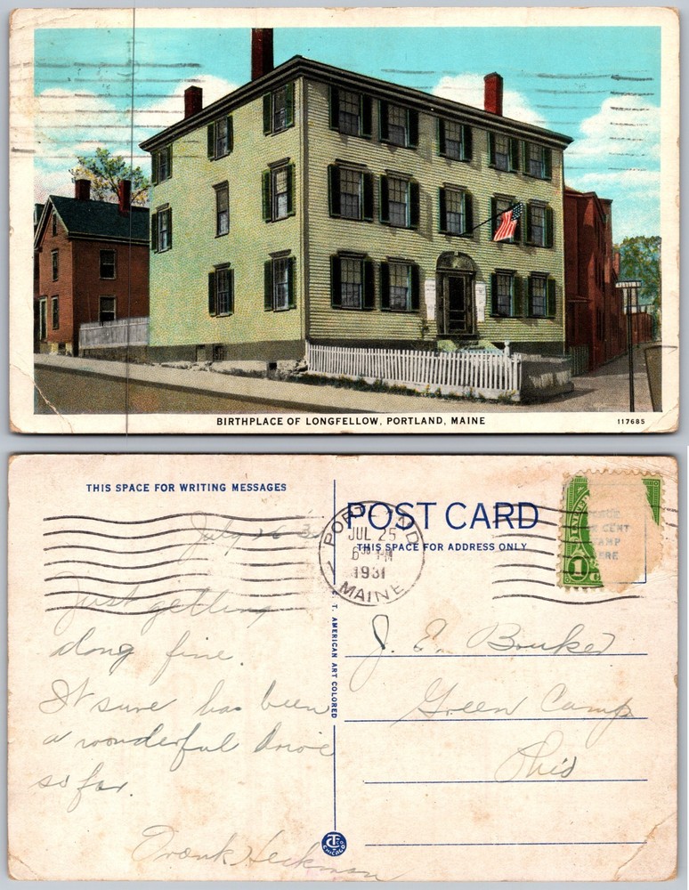 Longfellow Birthplace Portland Maine Postcard