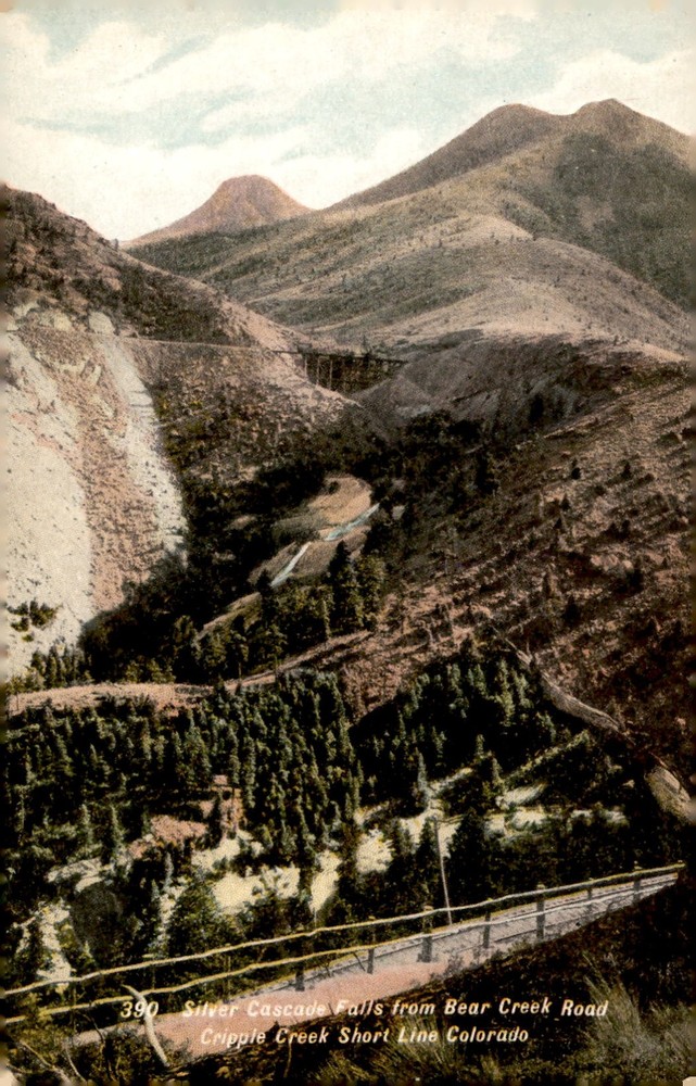 Silver Cascade Falls, Cripple Creek Short Line, Colorado, 390, 1900s Postcard