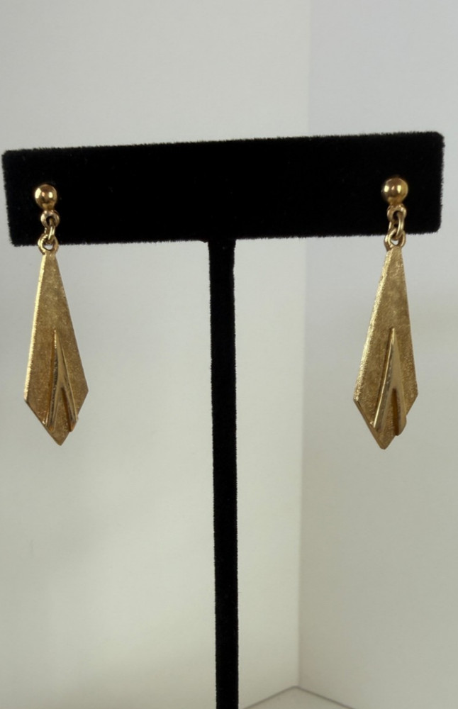 Vintage Gold Tone Geometric Kite Drop Earrings | Art Deco Revival 1.5