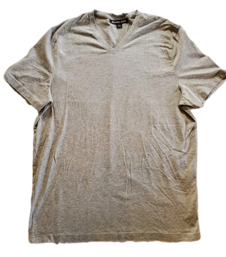Michael Kors Men's Gray Logo T-Shirt V-Neck Short Sleeve Cotton L