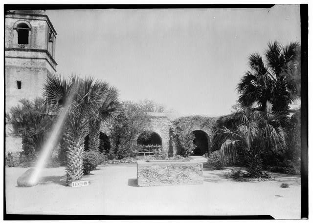 Texas San Antonio Mission Concepcion 1930s Church Courtyard Palm Trees