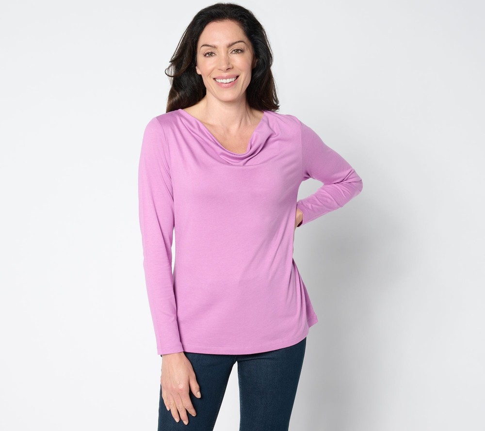Denim & Co. Women's Top Plus Sz 1X Essentials Luxe Jersey Long Pink A657507