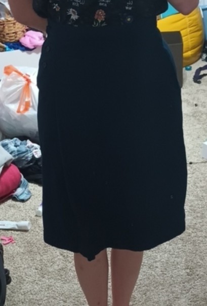 Lands' End Women's Navy Blue A-Line Skirt Size 0 Button Accents Pocket
