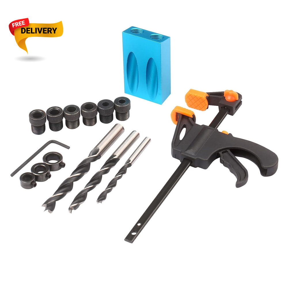 15Pcs Pocket Hole Jig 15 Degree Dowel Drill Joinery Kit Hole Screw Jig 6/8/10mm