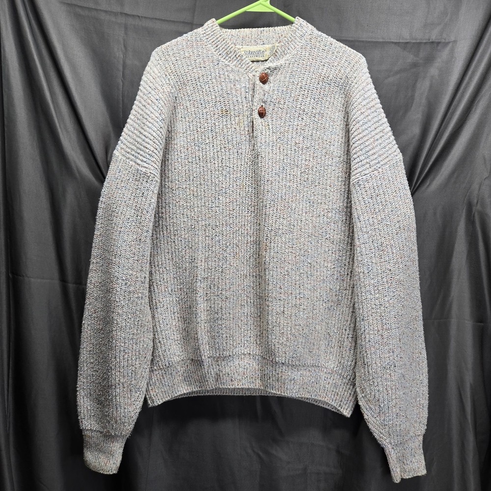 VTG St. John's Bay MADE IN USA Henley Chunky Tight Knit Sweater Men's LARGE TALL
