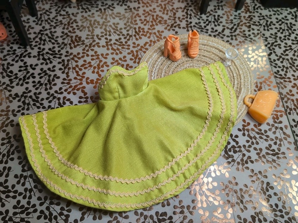 Vintage Barbie Clone Outfit - Dress + Purse, Shoes, Champagne Glass