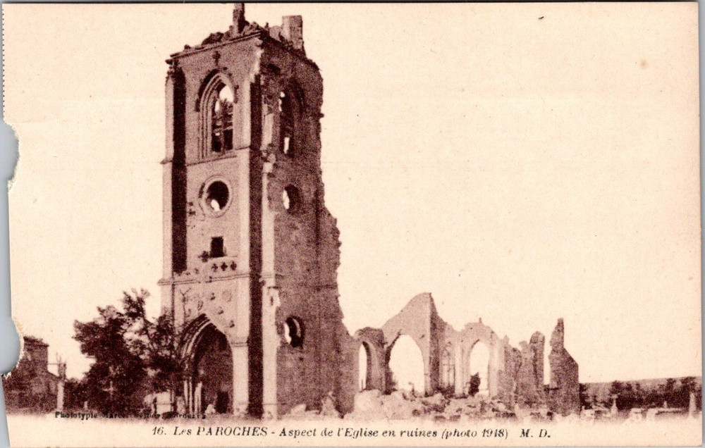 Les Paroches WWI Ruined Church Meuse France 1918 Collotype Delboy Postcard