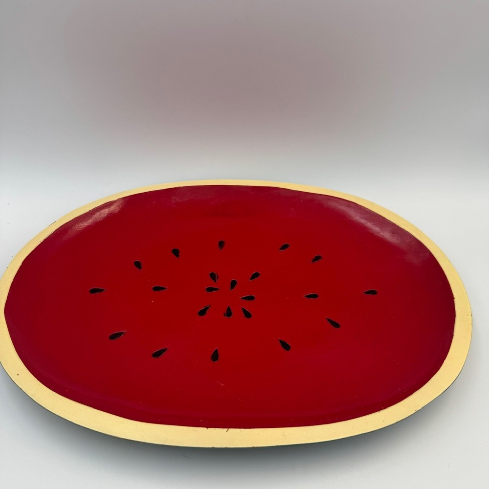 Hand Painted Wooden Watermelon Serving Platter Oval Fruit Theme Summer Tray