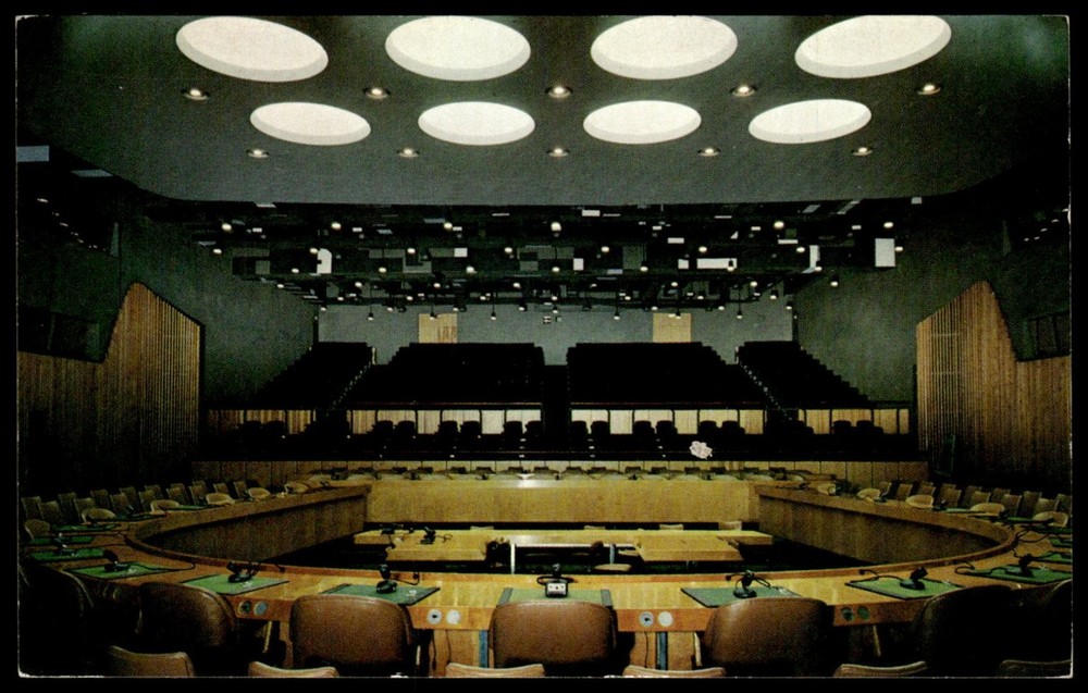UN Economic & Social Council Chamber NYC Postcard Sven Markelius Design