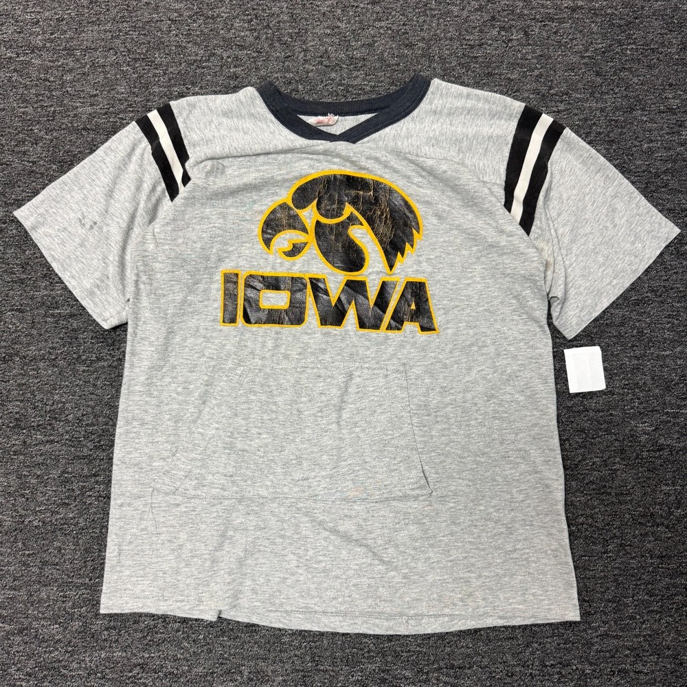 Vintage 80s Iowa Hawkeyes College NCAA Single Stitch T-Shirt Sz L Gray
