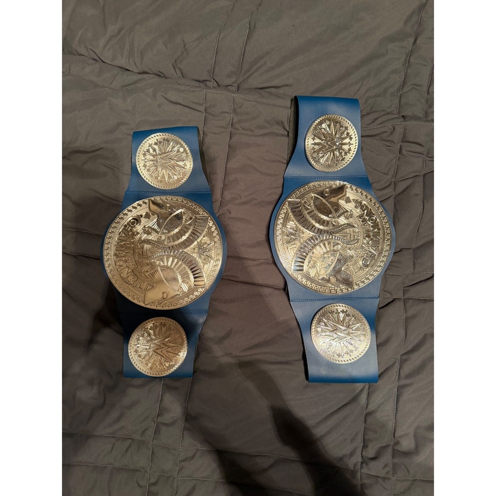 WWE SmackDown Tag Team Championship Title Belt Set Blue Silver Replica Pair
