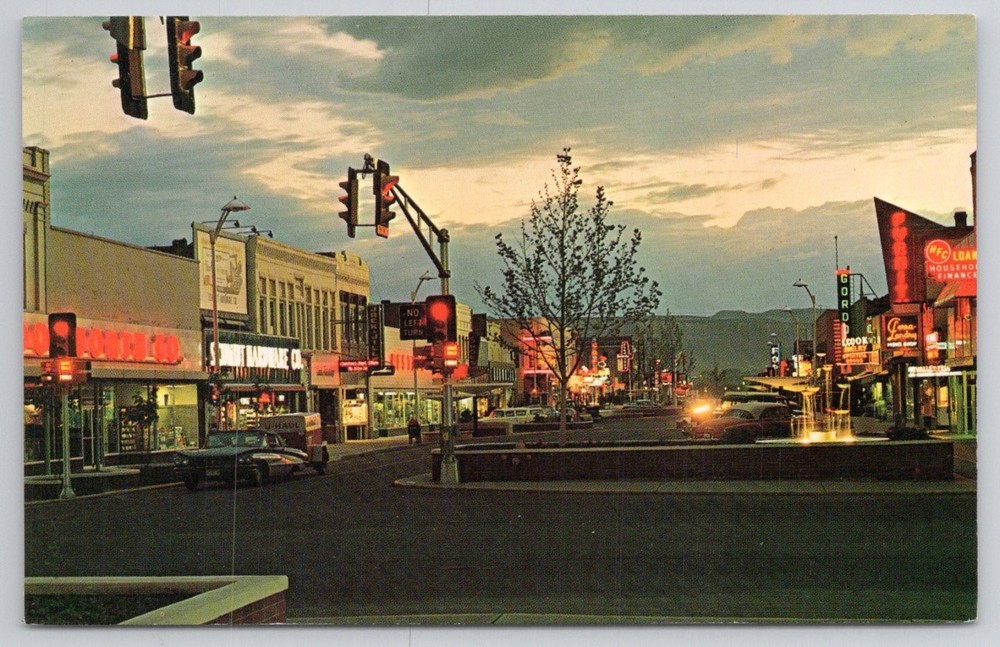 Vintage Grand Junction Colorado Main Street Night View Chrome Postcard